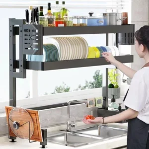 Kệ Chén Có Nắp Đậy Giá Bộ Đồ Ăn Giá Trên Bồn Rửa 65-105cm